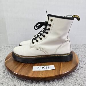 Dr. Martens Womens 7 Zavala White Leather Lace Up Casual Trench Combat Boots
